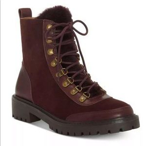 Womens Lucky Brand warm leather and wool burgundy lace up  boots booties